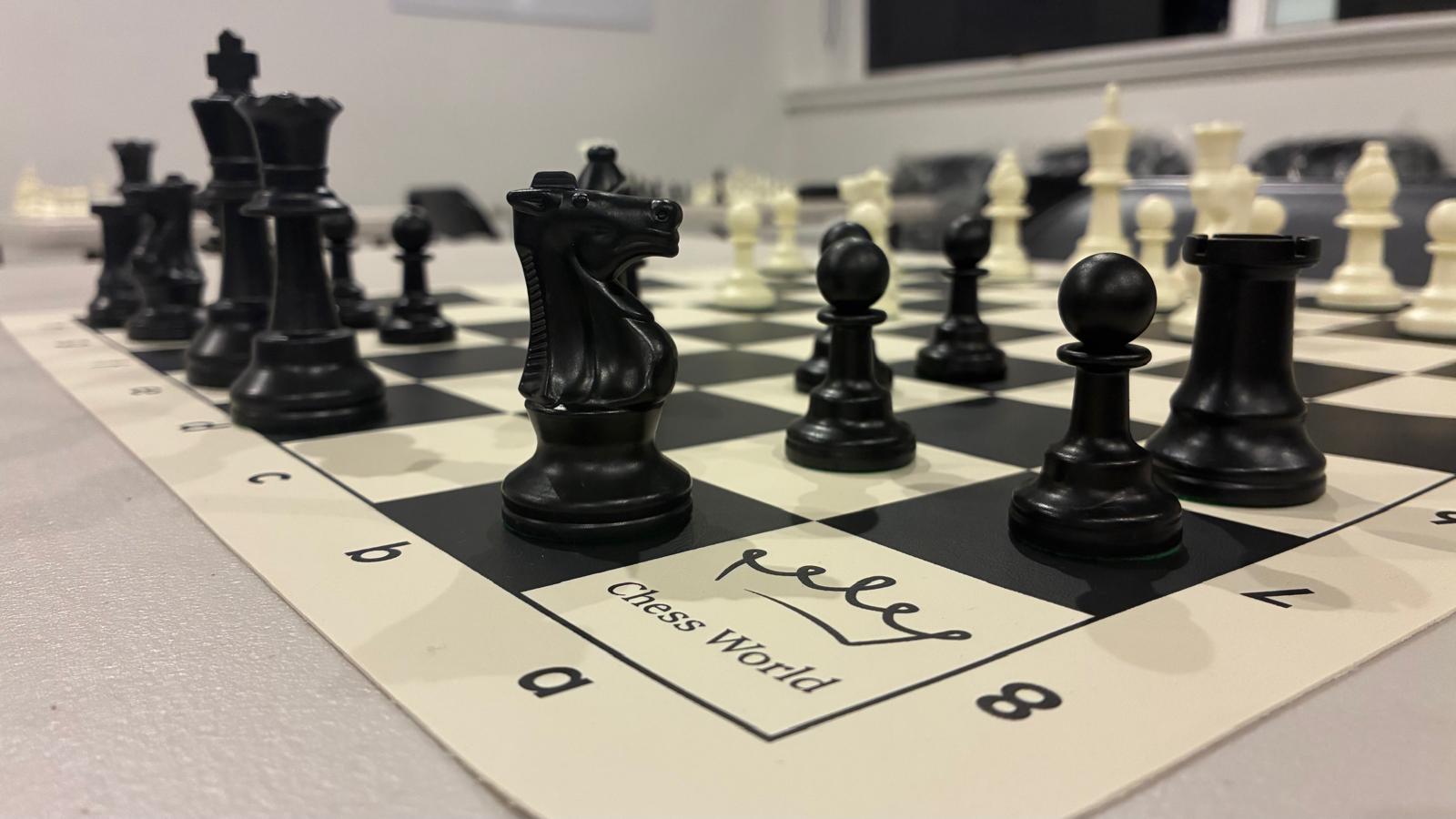 Club chess set, game underway